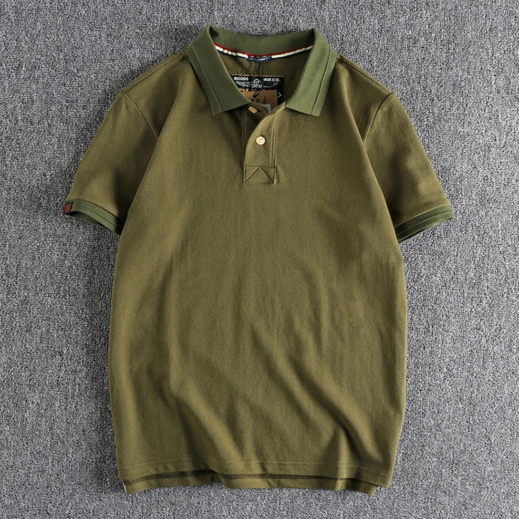 Retro Short-sleeved Lapel Solid Color Polo Shirt
