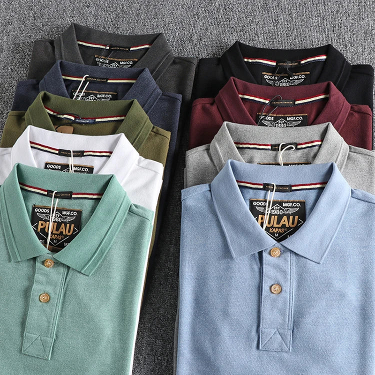 Retro Short-sleeved Lapel Solid Color Polo Shirt