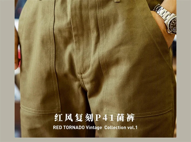 Red Tornado Herringbone Pants