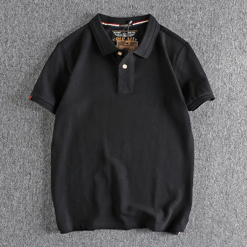 Retro Short-sleeved Lapel Solid Color Polo Shirt