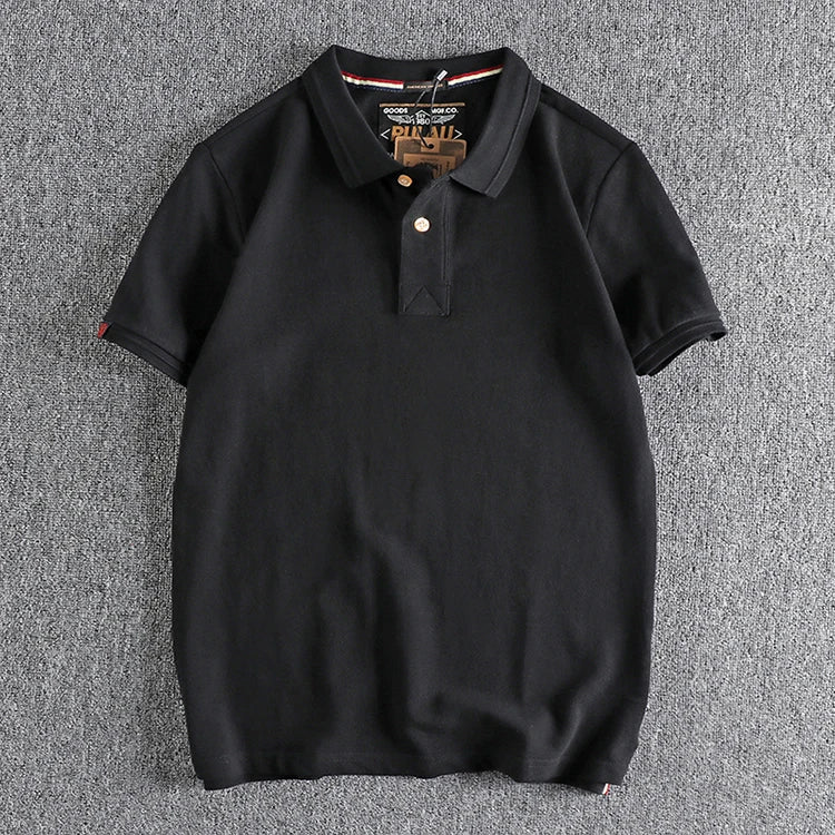 Retro Short-sleeved Lapel Solid Color Polo Shirt